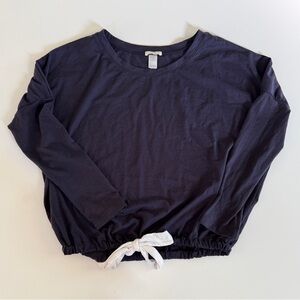 Eberjey Navy Long Sleeve Top with White Tie